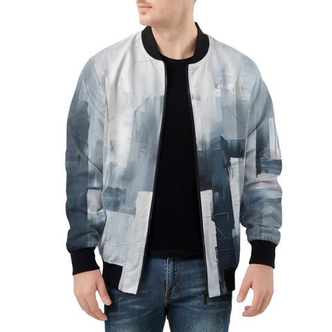 Bomber Jacket Modern Art Abstraction Blue and White