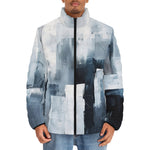 Down-Padded Puffer Jacket Modern Art Abstraction Blue and White