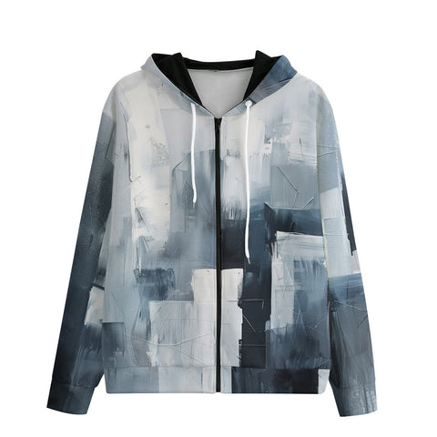 Men's Zip Up Hoodie Modern Art Abstraction Blue and White