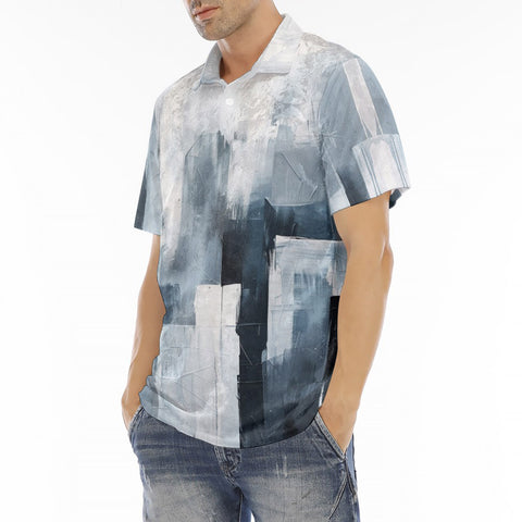 Men's Polo Shirt Modern Art Abstraction Blue and White