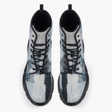 Casual Leather Chunky Boots Modern Art Abstraction Blue and White