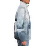 Down-Padded Puffer Jacket Modern Art Abstraction Blue and White