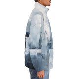 Down-Padded Puffer Jacket Modern Art Abstraction Blue and White