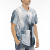 Men's Polo Shirt Modern Art Abstraction Blue and White