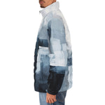 Down-Padded Puffer Jacket Modern Art Abstraction Blue and White