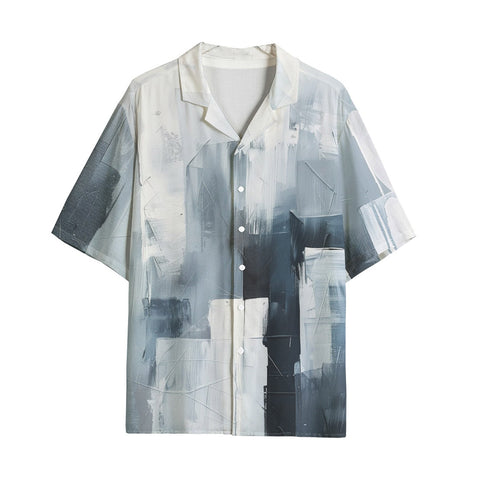Hawaiian Shirt Modern Art Abstraction Blue and White