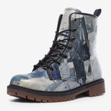 Leather Boots Modern Art Abstraction Blue and White