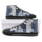 High-Top Canvas Shoes Modern Art Abstraction Blue and White