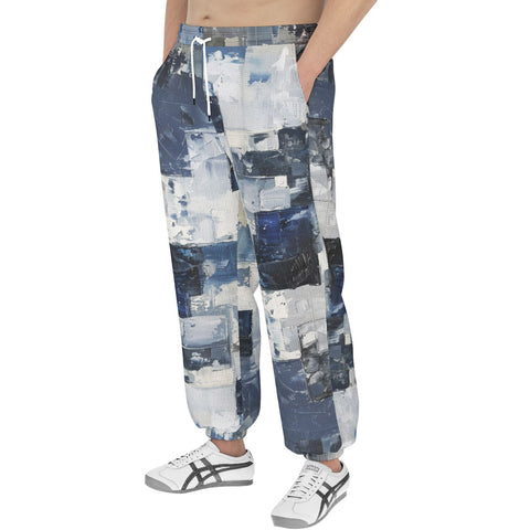 Men's Sweatpants Modern Art Abstraction Blue and White