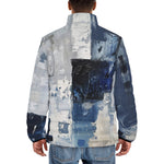 Down-Padded Puffer Jacket Modern Art Abstraction Blue and White