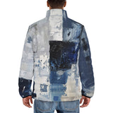 Down-Padded Puffer Jacket Modern Art Abstraction Blue and White