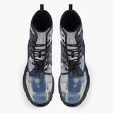 Casual Leather Chunky Boots Modern Art Abstraction Blue and White