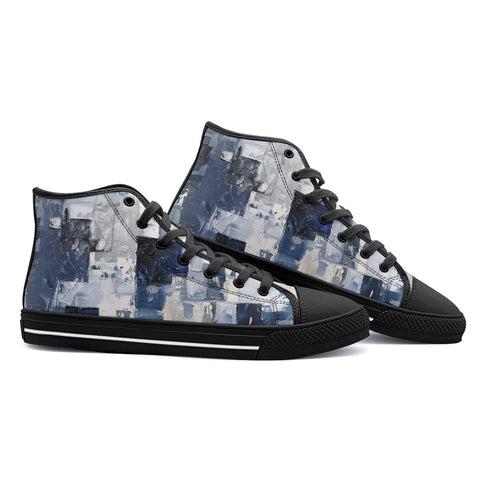 High-Top Canvas Shoes Modern Art Abstraction Blue and White