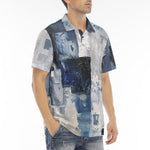 Men's Polo Shirt Modern Art Abstraction Blue and White