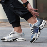 Air Cushion Sneakers Modern Art Abstraction Blue and White