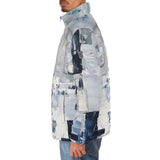 Down-Padded Puffer Jacket Modern Art Abstraction Blue and White