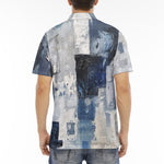 Men's Polo Shirt Modern Art Abstraction Blue and White