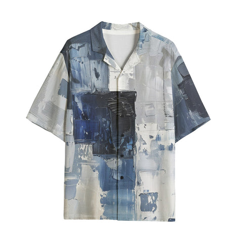 Hawaiian Shirt Modern Art Abstraction Blue and White