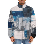 Down-Padded Puffer Jacket Modern Art Abstraction Blue and White