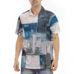 Men's Polo Shirt Modern Art Abstraction Blue and White