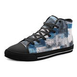 High-Top Canvas Shoes Modern Art Abstraction Blue and White