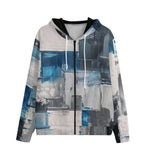 Men's Zip Up Hoodie Modern Art Abstraction Blue and White