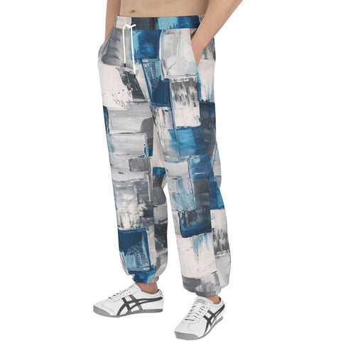 Men's Sweatpants Modern Art Abstraction Blue and White
