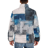 Down-Padded Puffer Jacket Modern Art Abstraction Blue and White