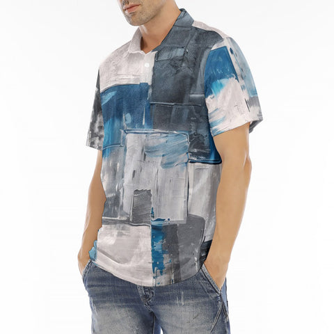 Men's Polo Shirt Modern Art Abstraction Blue and White