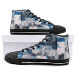 High-Top Canvas Shoes Modern Art Abstraction Blue and White