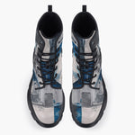 Casual Leather Chunky Boots Modern Art Abstraction Blue and White