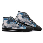 High-Top Canvas Shoes Modern Art Abstraction Blue and White