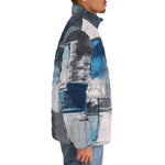 Down-Padded Puffer Jacket Modern Art Abstraction Blue and White