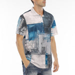 Men's Polo Shirt Modern Art Abstraction Blue and White