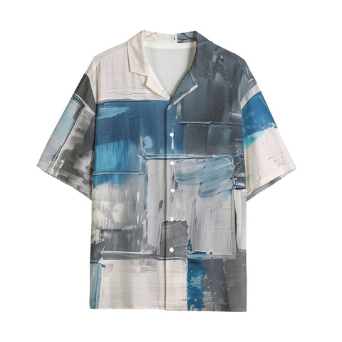 Hawaiian Shirt Modern Art Abstraction Blue and White
