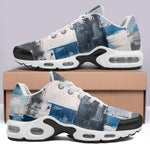 Air Cushion Sneakers Modern Art Abstraction Blue and White