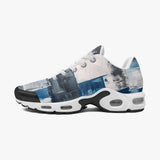 Air Cushion Sneakers Modern Art Abstraction Blue and White