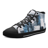 High-Top Canvas Shoes Modern Art Abstraction Blue and White