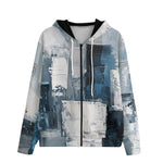 Men's Zip Up Hoodie Modern Art Abstraction Blue and White