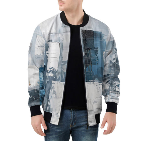 Bomber Jacket Modern Art Abstraction Blue and White