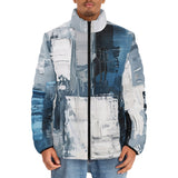 Down-Padded Puffer Jacket Modern Art Abstraction Blue and White