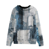 Men's Zip Up Hoodie Modern Art Abstraction Blue and White