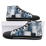 High-Top Canvas Shoes Modern Art Abstraction Blue and White