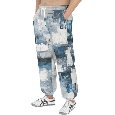 Men's Sweatpants Modern Art Abstraction Blue and White