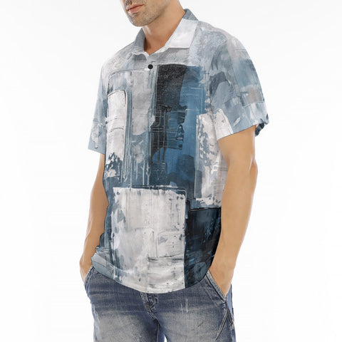 Men's Polo Shirt Modern Art Abstraction Blue and White