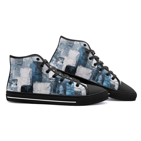 High-Top Canvas Shoes Modern Art Abstraction Blue and White