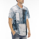 Men's Polo Shirt Modern Art Abstraction Blue and White