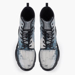 Casual Leather Chunky Boots Modern Art Abstraction Blue and White