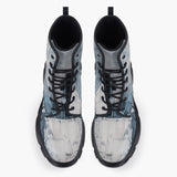 Casual Leather Chunky Boots Modern Art Abstraction Blue and White