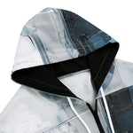 Men's Zip Up Hoodie Modern Art Abstraction Blue and White